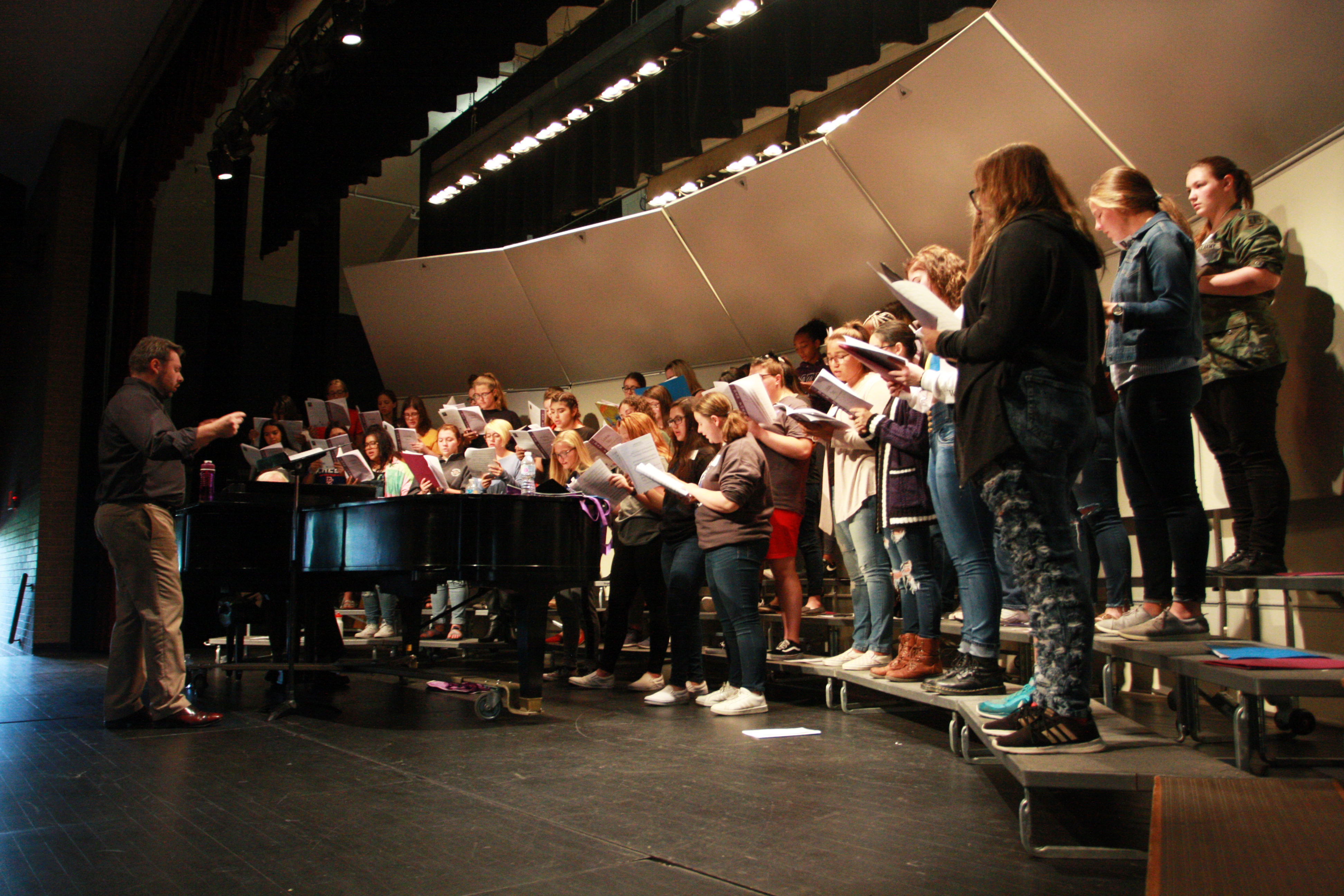 Professor Kerry Kuplic directing high school singers during the State Choir Audition workshop