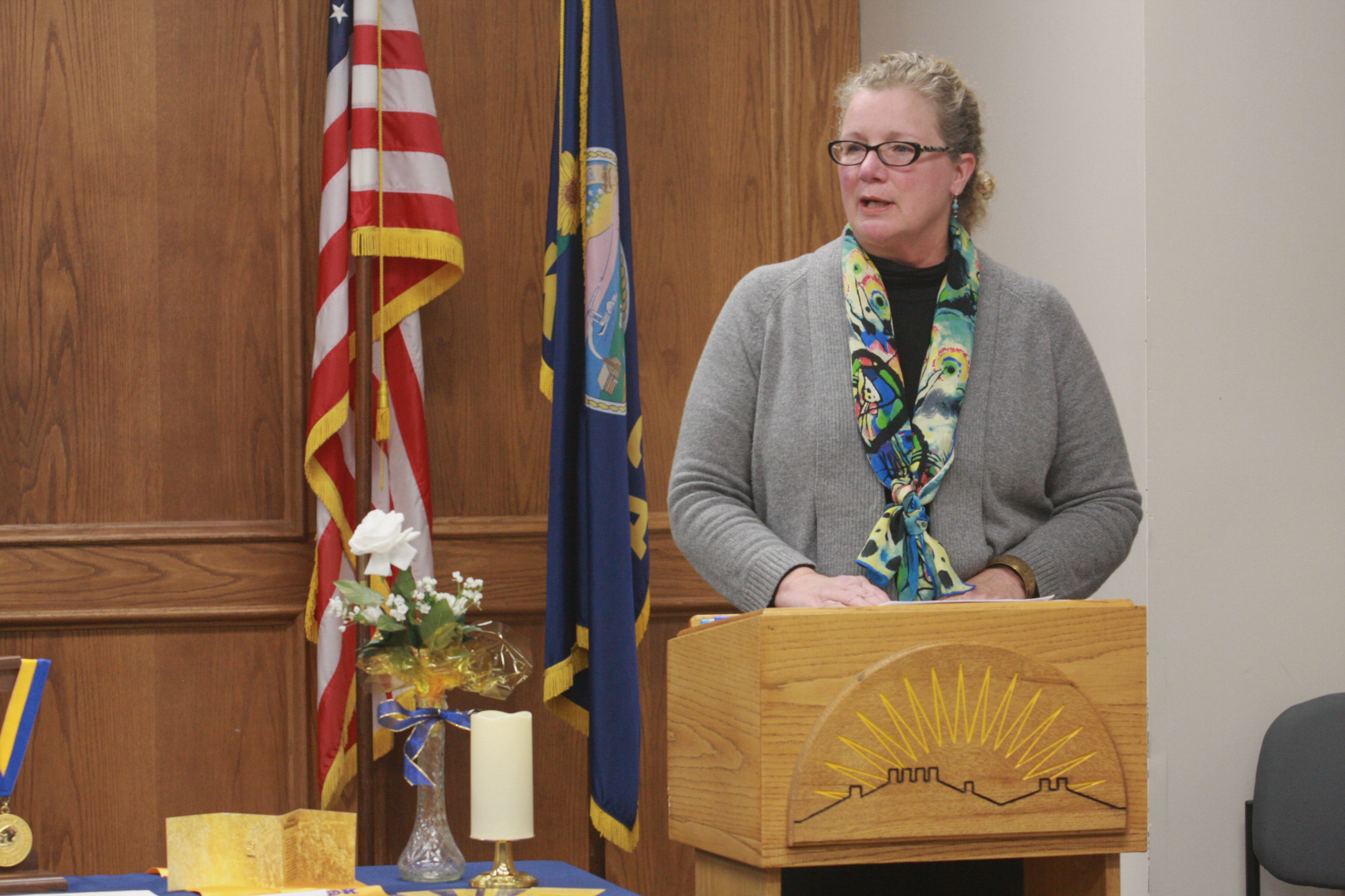 Dr. Jane Holwerda, Vice-President of Academic Affairs and PTK Advisor addresses the new inductees and audience