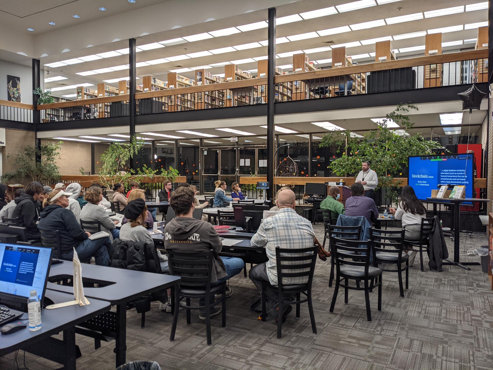 DC3 Assistant Vice President of Information Technology/CIO, Mike Webster, gave a presentation on cryptocurrency at the inaugural Science Café, on Nov. 11, 2021. [Photo by Holly Mercer]