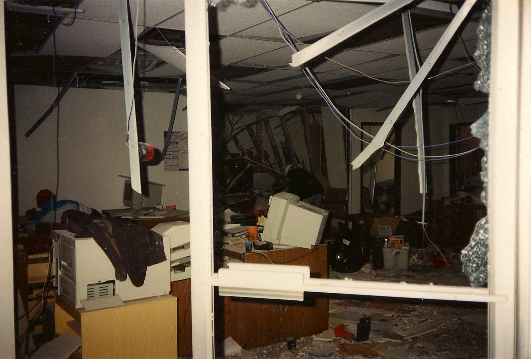 The damage done to the waiting area outside of Dr. Forgey's office by the Oklahoma City bombing.