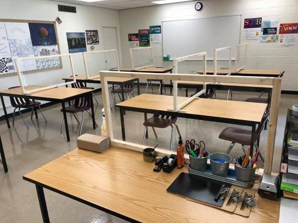 Picture of art class room with protective barriers